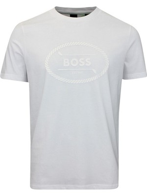 Erkek Boss Yazılı Kısa Kollu Bisiklet Yaka Beyaz T-Shirt 50537825-100