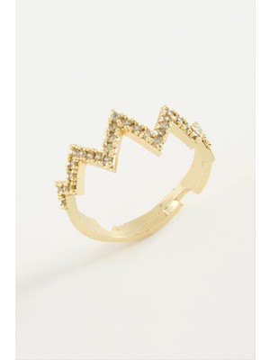 Nacario Zikzak Taşlı Metal Yüzük