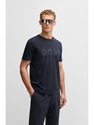Erkek Boss Yazılı Kısa Kollu Bisiklet Yaka Lacivert T-Shirt 50537834-402