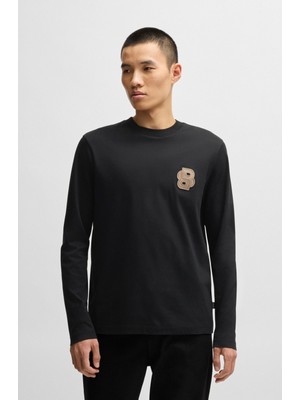 Boss Erkek Regular Fit Saf Pamuklu Yuvarlak Yaka Uzun Kollu Siyah T-Shirt 50533813-001