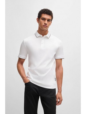 Boss Erkek Pamuklu Polo Yakalı Düğme Kapamalı Kısa Kollu Beyaz Polo Yaka T-Shirt 50519931-100