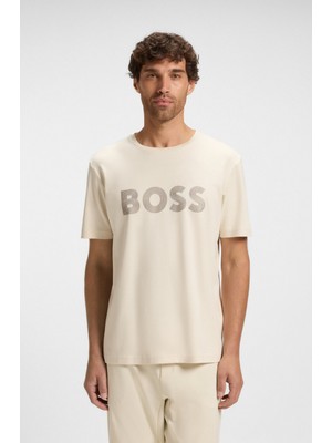 Boss Erkek Bisiklet Yaka Dar Kesim Kısa Kol Pamuklu Bej T-Shirt 50543796-131