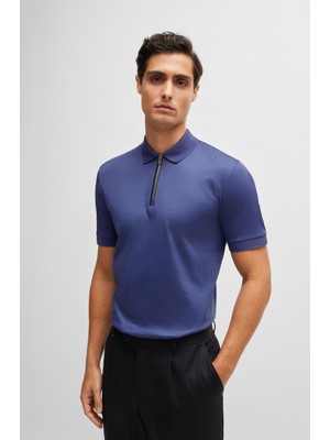 Boss Erkek Polo Yaka Fermuar Kapamalı Logolu Kısa Kol Lacivert Polo Yaka T-Shirt 50521118-412