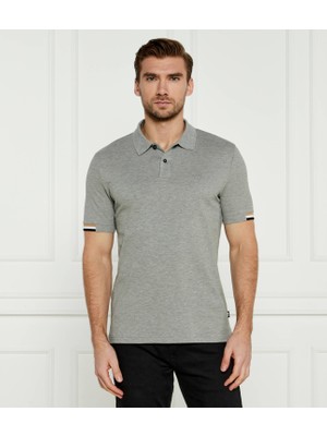 Boss Erkek Pamuklu Polo Yakalı Düğme Kapamalı Kısa Kollu Gri Polo Yaka T-Shirt 50467113-041