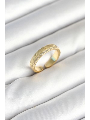 Nacario Bfs Gold Renk Şerit Zirkon Taşlı Kadın Yüzük