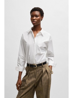 Hugo Kadın Regular Fit Gömlek Yaka Gizli Kapatmalı Uzun Kollu Beyaz Gömlek 50530339-100