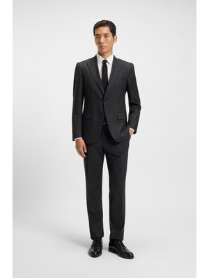 Boss Erkek Çentikli Yaka Uzun Kol Normal Bel Yumuşak Düz Kumaş Düğme Kapama Siyah Takım Elbise 50551763-001