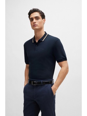 Boss Erkek Pamuklu Polo Yakalı Düğme Kapamalı Kısa Kollu Lacivert Polo Yaka T-Shirt 50469360-404