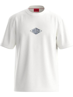 Erkek Kısa Kol Bisiklet Yaka Gögüs Ortası ve Sırt Bölümü Hugo Yazılı Beyaz T-Shirt 50534951-102
