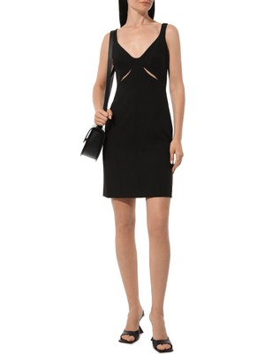 Hugo Kadın V Yaka Dar Asimetrik Yırtmaçlı Siyah Elbise 50516772-001