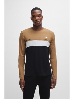 Boss Erkek %100 Pamuklu Basic Uzun Kollu Sıfır Yaka Marka Logolu Siyah T-Shirt 50527337-001