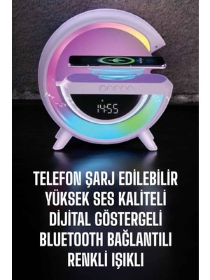 Bluetooth Hoparlör 15W Kablosuz Hızlı Şarj LED Gece Lambası - Lisinya