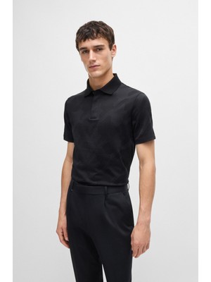 Boss Erkek Kısa Kol Polo Yaka Kabartma Desenli Siyah Polo Yaka T-Shirt 50518875-001