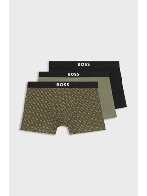 Boss Erkek Logolu Bel Bantlı Pamuklu 3'lü Paket Siyah Boxer 50549832-971