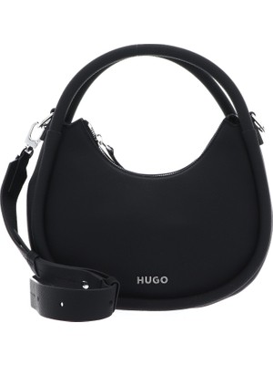 Hugo Kadın Metal Logolu Çıkarılabilir Çapraz Askılı Fermuarlı Siyah Omuz Çantası 50516927-001