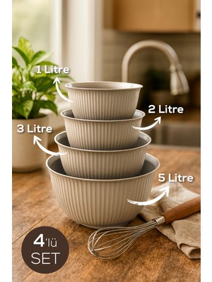 PremiumPort 4’lü Plastik Karıştırma ve Saklama Kase Seti, 1l-5l, Çok Amaçlı