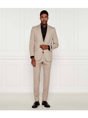 Boss Erkek Saf Yün, Ipek ve Keten Karışımlı Fit Kesim Tamamen Astarlı Bej Takım Elbise 50549196-288
