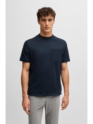 Boss Erkek Normal Kesim Cep Detaylı Pamuklu Kısa Kollu Mavi T-Shirt 50531523-404