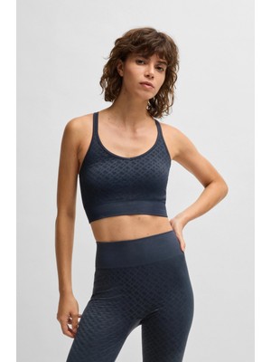 Hugo Kadın Slim Fit Dokuma Kumaş Desenli Askılı Lacivert Spor Sütyen 50534548-404