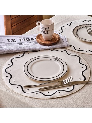 Evidea Kitchen Yuvarlak Deri Supla - Beyaz / Siyah - 38 cm