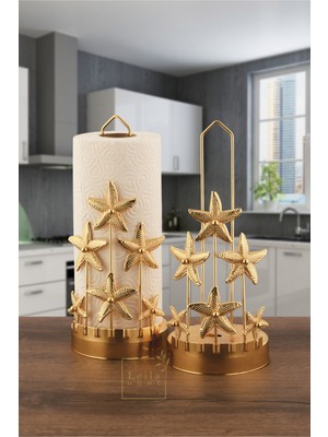 PremiumPort Deniz Yıldızlı Altın Metal Kağıt Havluluk ve Peçetelik, Şık Ev Dekorasyonu