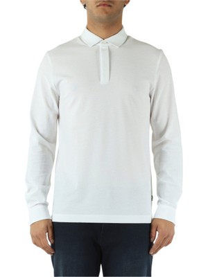 Boss Erkek %100 Pamuklu Normal Kalıp Uzun Kollu Beyaz Polo Yaka T-Shirt 50549179-100