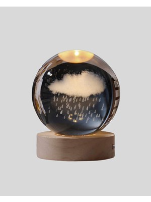 3D Yağmur Bulutu Desenli Kristal Top USB Gece Lambası Ahşap Tabanlı Dekoratif Lamba - Lisinya
