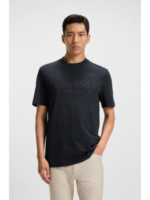 Erkek Boss Yazı Detay Bisiklet Yaka Kısa Kol Pamuklu Lacivert T-Shirt 50543916-404