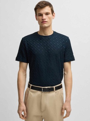 Boss Erkek Bisiklet Yaka Kabartma Desenli Kısa Kol Lacivert T-Shirt 50537131-404