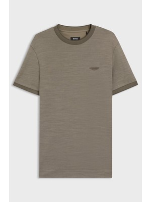 Boss Erkek Normal Kalıp Yuvarlak Yakalı Logo Imzalı Kısa Kollu Kahverengi T-Shirt 50553812-077