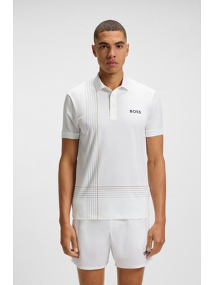 Boss Erkek Nem Kontrol Özellikli Kumaş Dar Kalıp Desenli Kısa Kollu Beyaz Polo Yaka T-Shirt 50545692-100