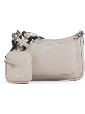Hugo Kadın Marka Logolu Ayarlanabilir Omuz Askılı Bej Omuz Çantası 50516579-031