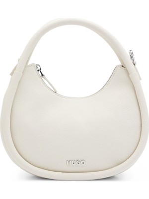 Hugo Kadın Metal Logolu Çıkarılabilir Çapraz Askılı Fermuarlı Krem Omuz Çantası 50516927-110