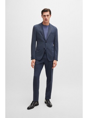 Boss Erkek Slim Fit Düğme Kapamalı Kruvaze Yaka Lacivert Takım Elbise 50521666-404 Yün Karışımlı