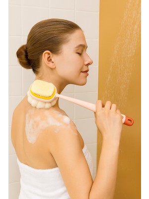 PHENORA Uzun Saplı Masaj Etkili Çift Taraflı Banyo Süngeri ve Duş Fırçası