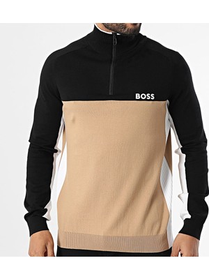 Boss Erkek Marka Logo Detaylı Regular Fit Uzun Kollu Siyah Kazak 50528740-001