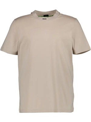 Erkek Boss Yazılı Kısa Kollu Bisiklet Yaka Krem T-Shirt 50537836-284