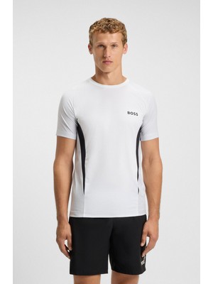 Boss Erkek Dar Kalıp Yuvarlak Yakalı Kontrast Detaylı Kısa Kollu Beyaz T-Shirt 50549511-100