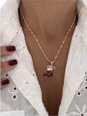 Miliva 14K Altın Kaplama Yılbaşı Kolye | Zirkon Taşlı Zincir Kolye | Noel Kolye | Christmas Necklace