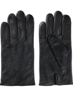 Boss Erkek Yumuşak Astarlı Ekran Uyumlu Parmak Uçlu Esnek Napa Deri Siyah Eldiven 50526681-001