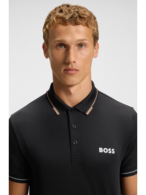 Boss Erkek Slim Fit Kontrast Logolu Kısa Kollu Siyah T-Shirt 50506203-005