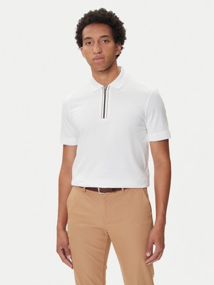 Boss Erkek %100 Merserize Pamuklu Normal Kalıp Kısa Kollu Yarım Fermuarlı Beyaz Polo Yaka T-Shirt 50543880-100