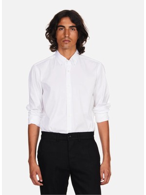 Boss Erkek Marka Logolu Düğmeli Gömlek Yaka Uzun Kollu Beyaz Gömlek 50522601-100