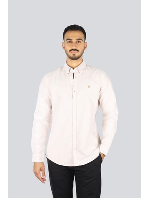 Boss Erkek Slim Fit %100 Pamuklu Logo Işlemeli Uzun Kollu Bej Gömlek 50544951-260