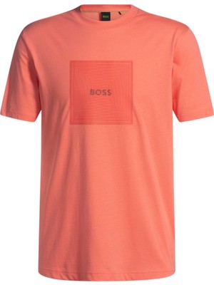 Boss Erkek Normal Kalıp Pamuklu Jarse Kumaş Dokulu Logo Desenli Kısa Kollu Turuncu T-Shirt 50538096-649
