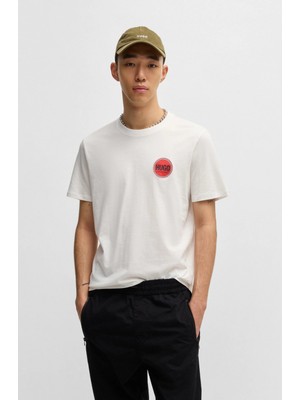 Hugo Erkek Regular Fit Yuvarlak Yaka Göğsünde Yuvarlak Logo Desenli Kısa Kollu Beyaz T-Shirt 50530641-102