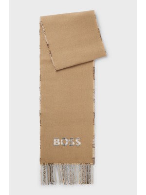 Boss Erkek Saf Yün ve Pamukla Harmanlanan Desenli Bej Şal & Eşarp & Fular 50551650-260