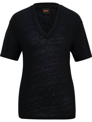 Boss Kadın Regular Fit Kısa Kollu Düz Bisiklet Yaka Siyah T-Shirt 50511242-001