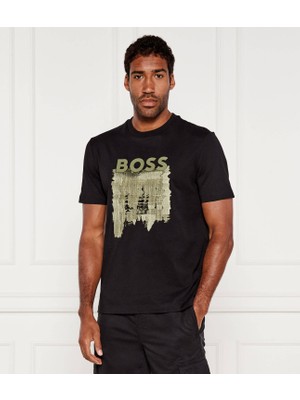 Erkek Boss Yazı Detay Bisiklet Yaka Kısa Kol Pamuklu Siyah T-Shirt 50543916-001