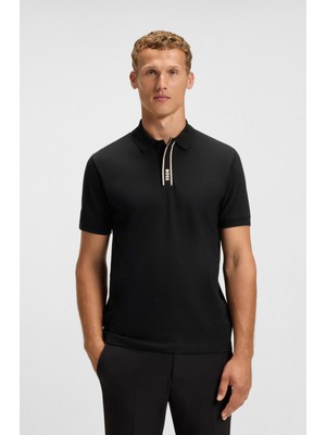Boss Erkek Normal Kalıp Pamuklu Kısa Kollu Logo Çizgili Siyah Polo Yaka T-Shirt 50549362-001